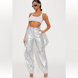Silver metallic cargo pants